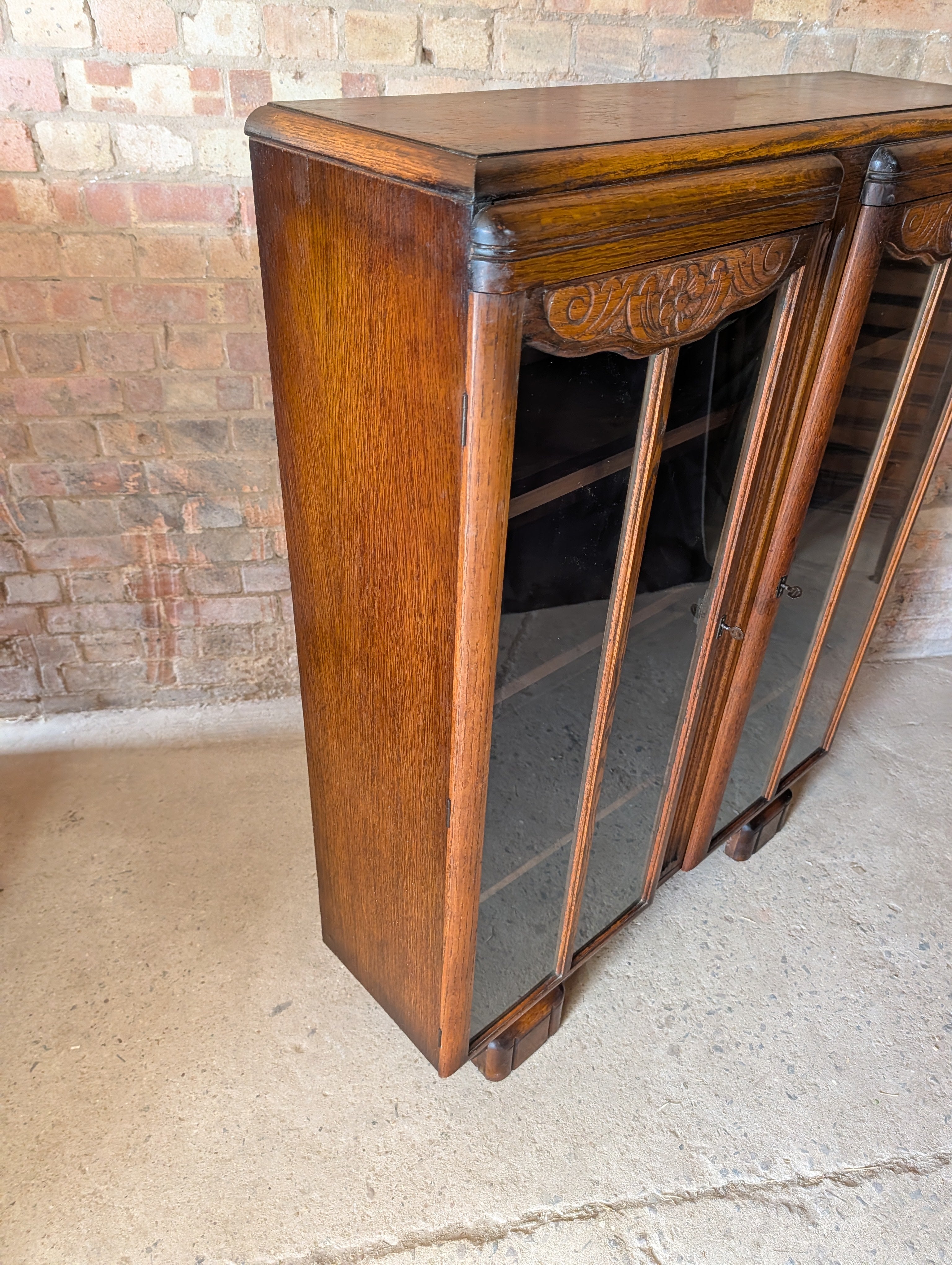 Vintage Oak Art Deco Glazed Bookcase 1930s