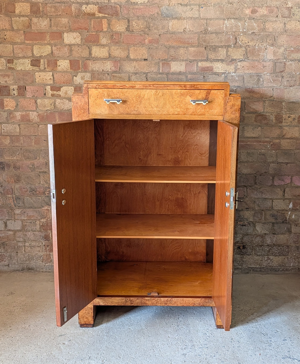 Vintage Art Deco Style Burr Maple Compactum Tallboy Linen Cabinet / Cupboard