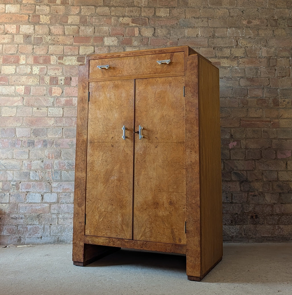 Vintage Art Deco Style Burr Maple Compactum Tallboy Linen Cabinet / Cupboard