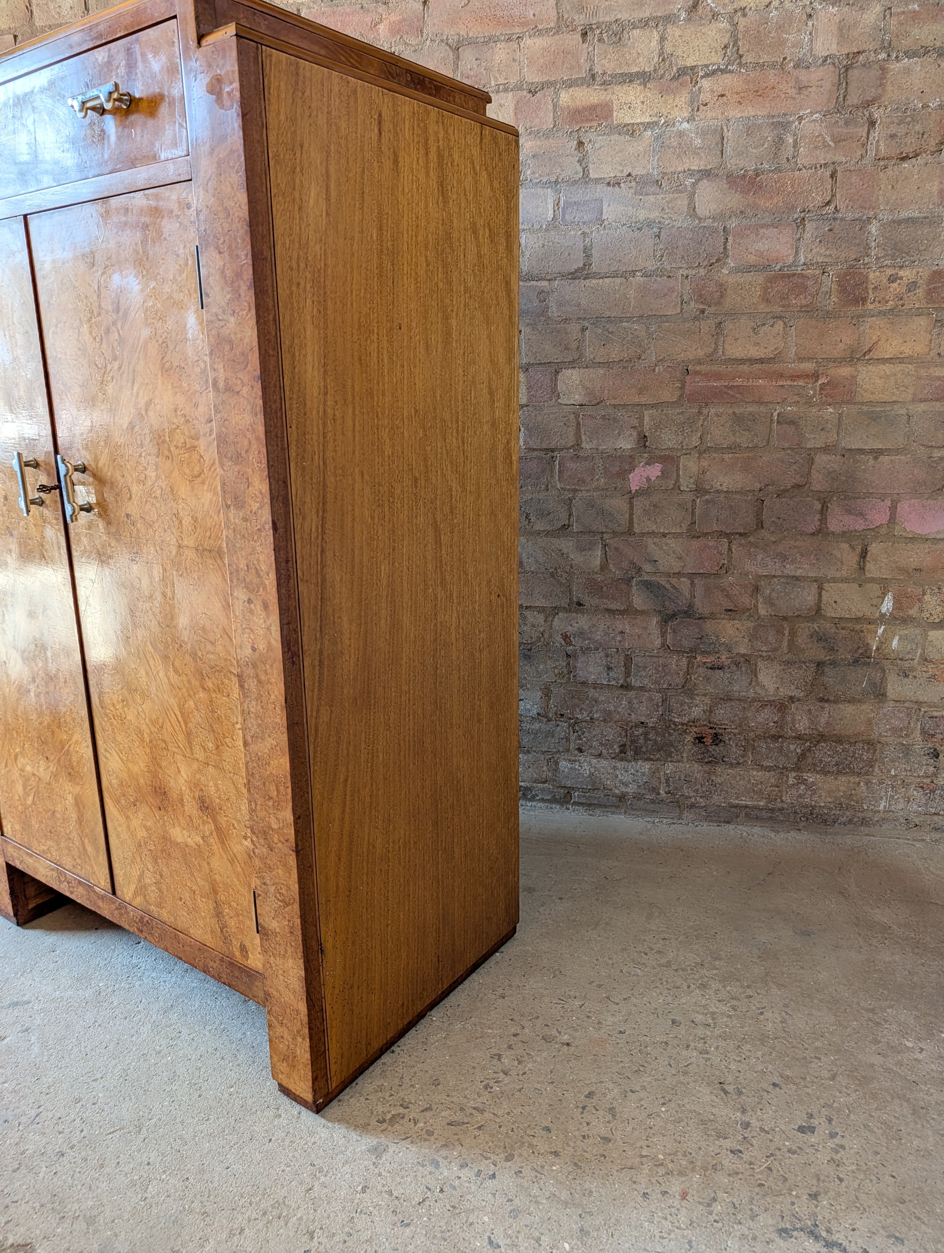 Vintage Art Deco Style Burr Maple Compactum Tallboy Linen Cabinet / Cupboard