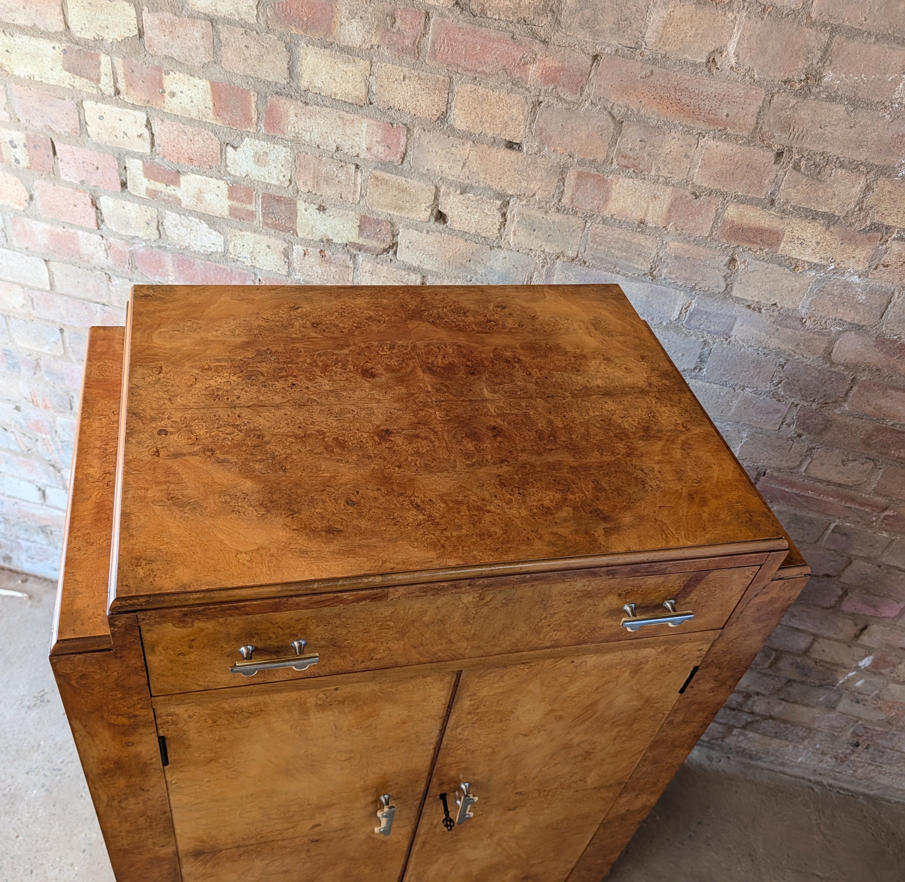 Vintage Art Deco Style Burr Maple Compactum Tallboy Linen Cabinet / Cupboard