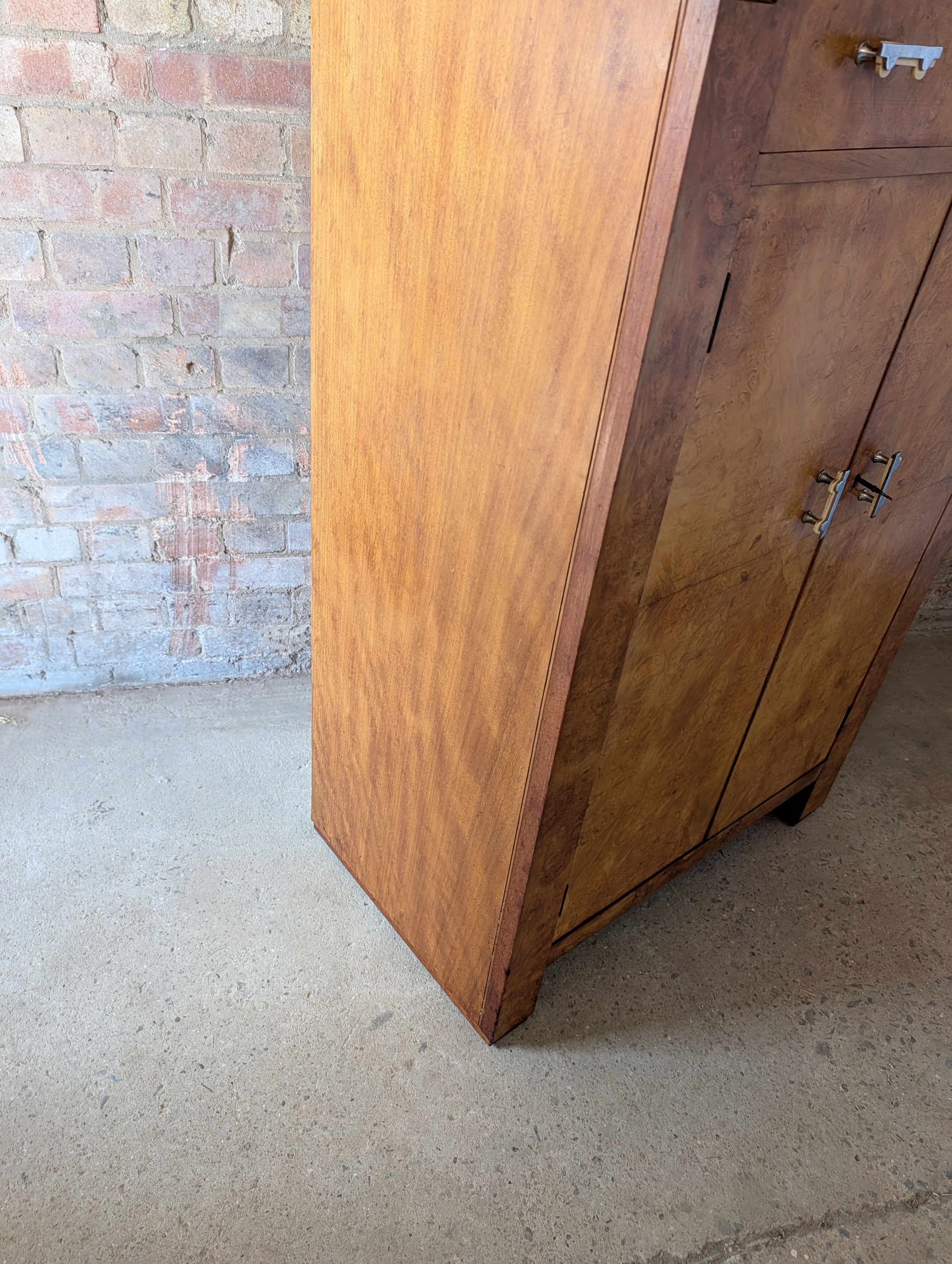 Vintage Art Deco Style Burr Maple Compactum Tallboy Linen Cabinet / Cupboard