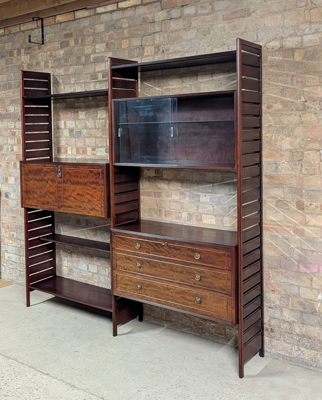 Mid Century Staples Ladderax Mahogany 2 Bay Modular Shelving Unit  - 1970s