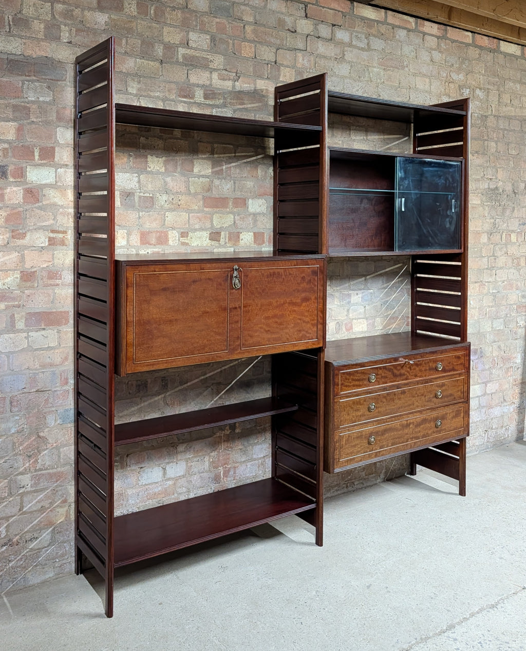 Mid Century Staples Ladderax Mahogany 2 Bay Modular Shelving Unit  - 1970s
