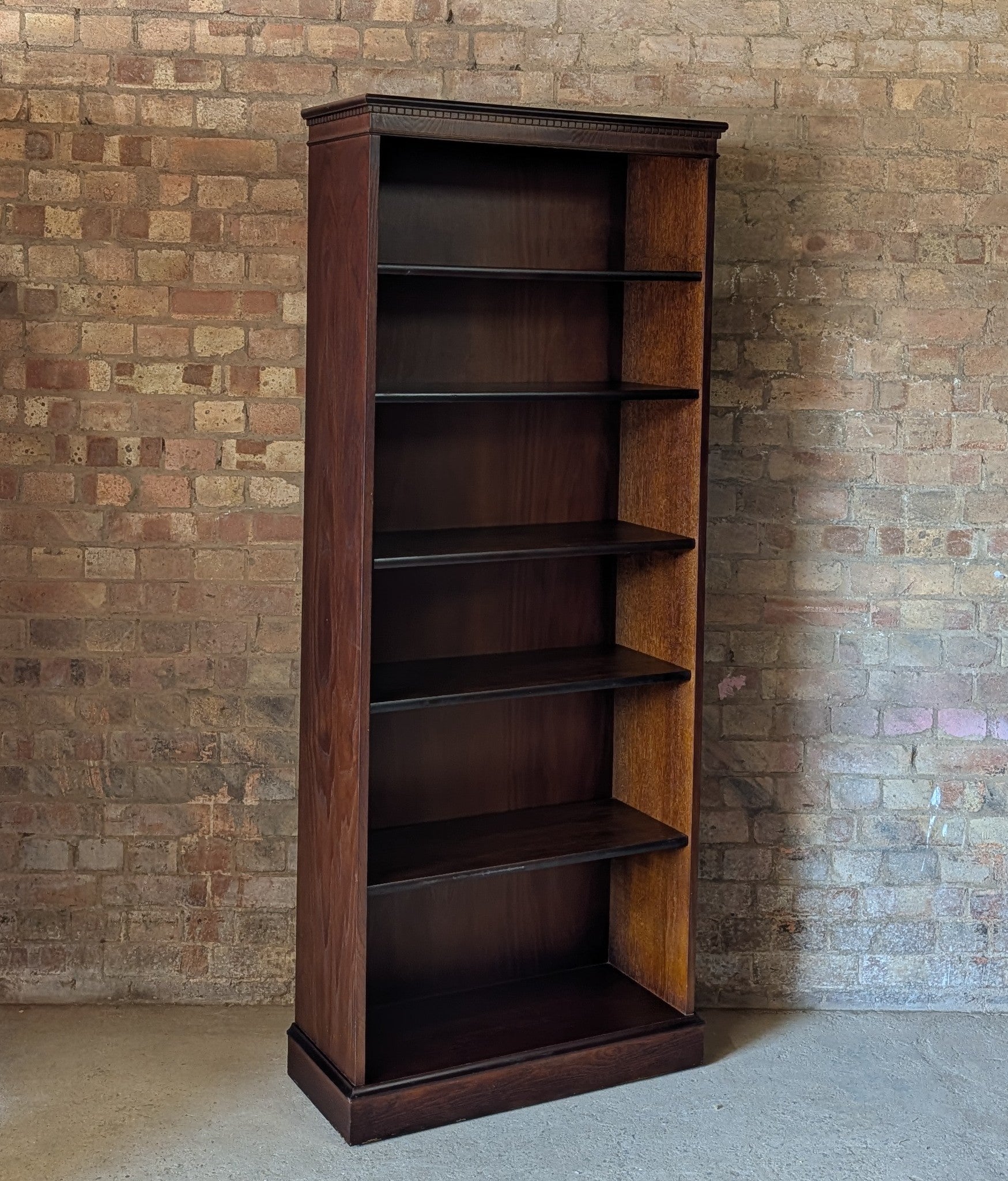Vintage Tall Oak Open Bookcase