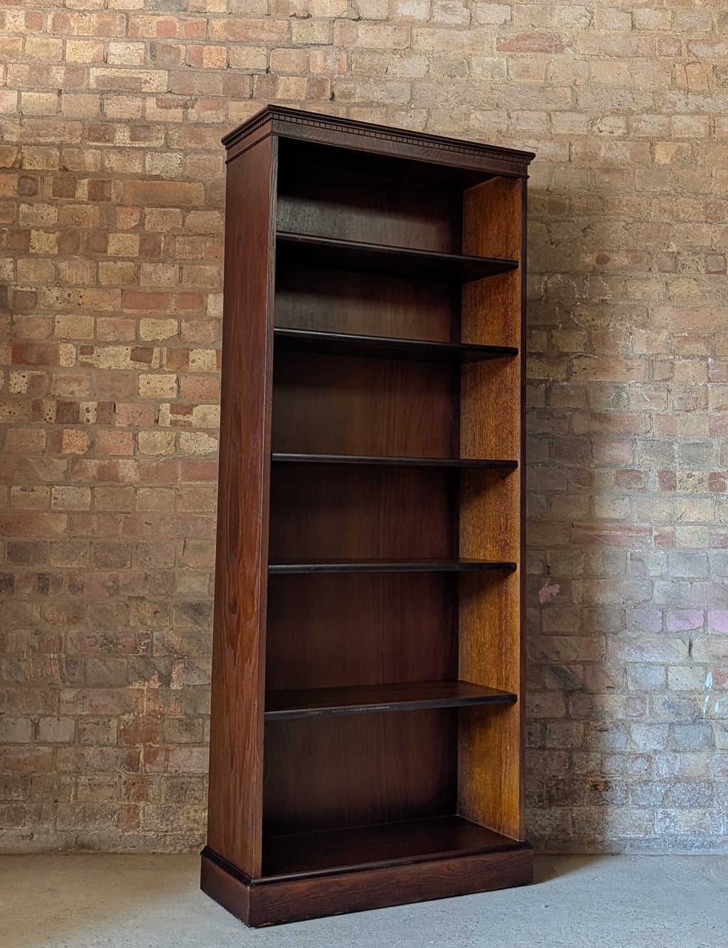Vintage Tall Oak Open Bookcase