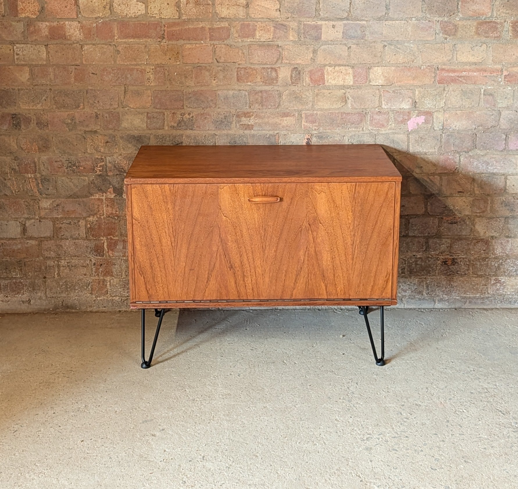 Mid Century Teak Avalon Record Caninet Small Cupboard On Hair Pin Legs
