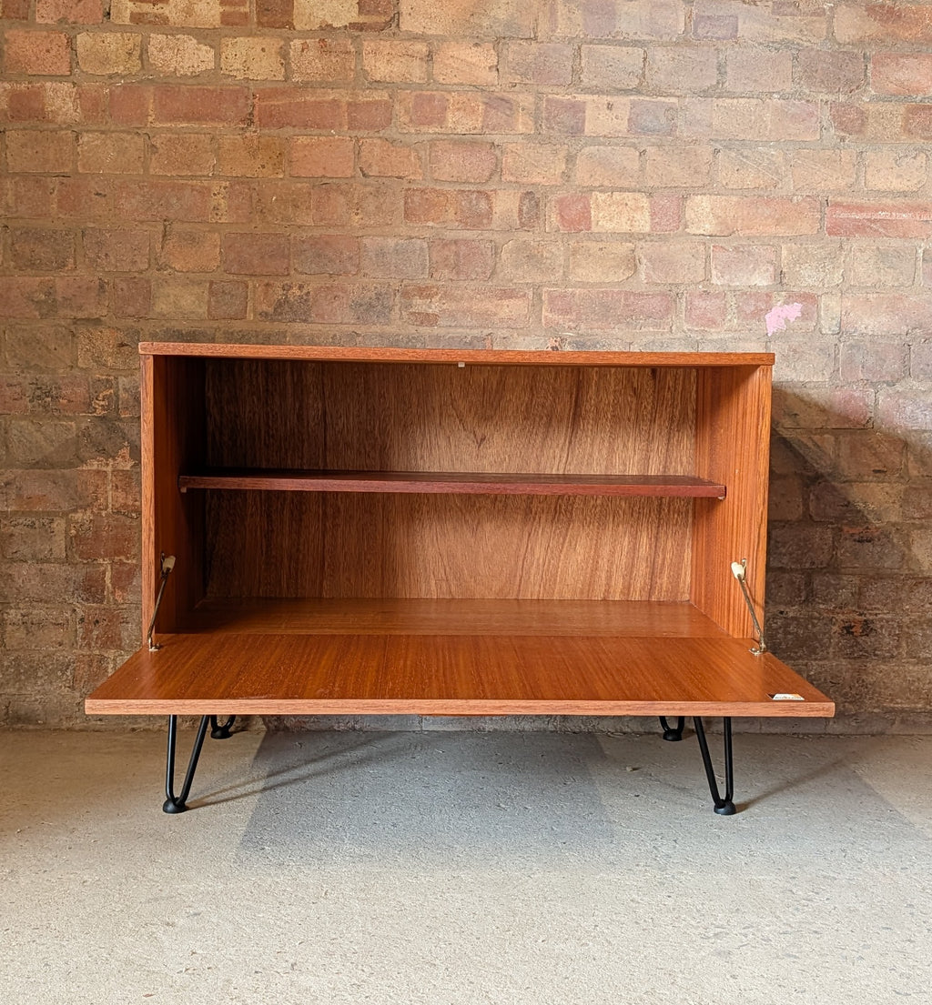 Mid Century Teak Avalon Record Caninet Small Cupboard On Hair Pin Legs