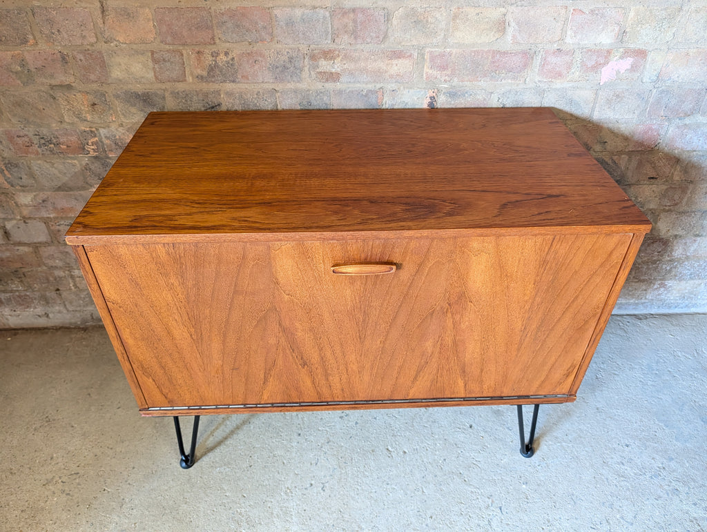 Mid Century Teak Avalon Record Caninet Small Cupboard On Hair Pin Legs