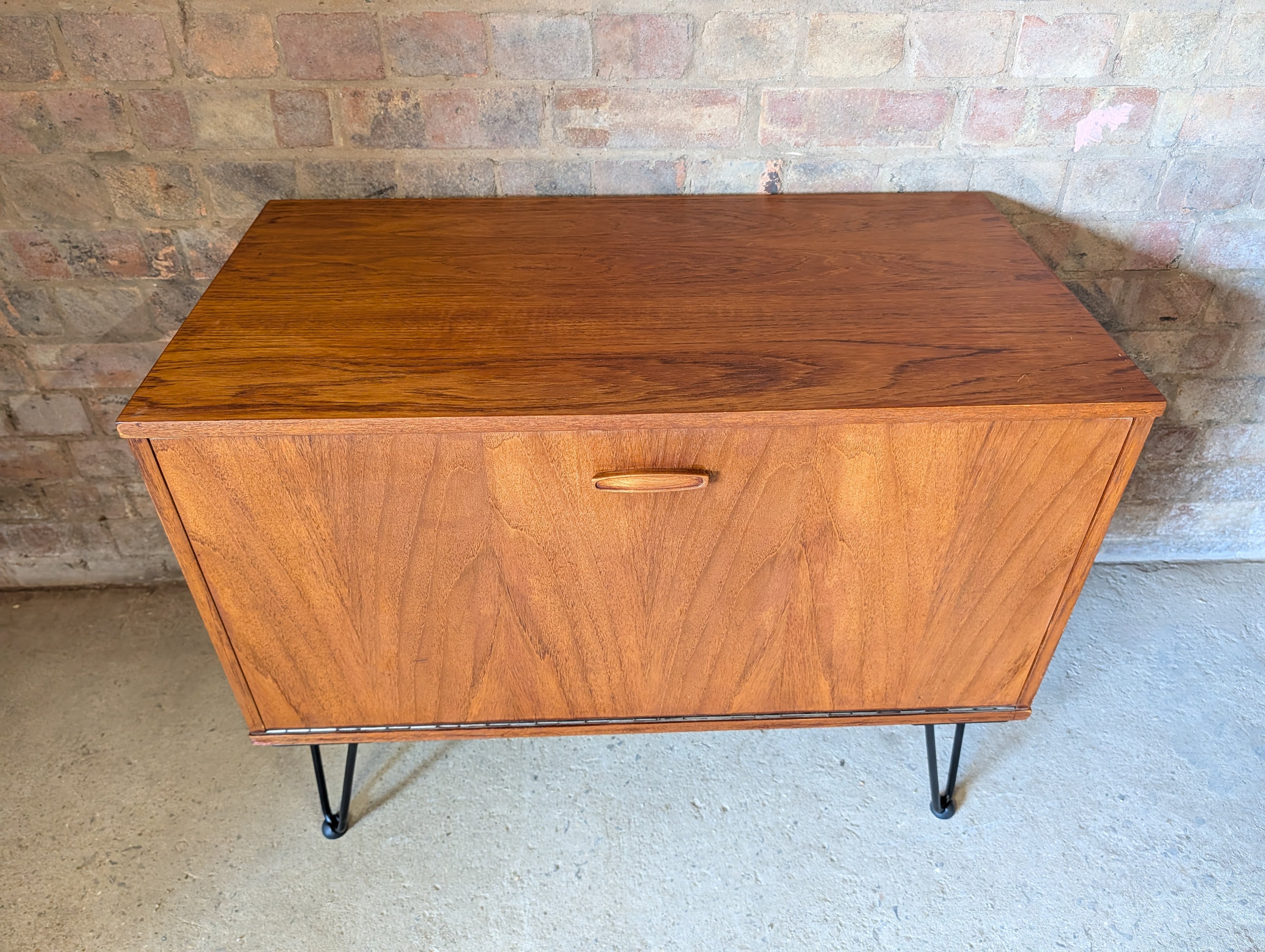 Mid Century Teak Avalon Record Caninet Small Cupboard On Hair Pin Legs