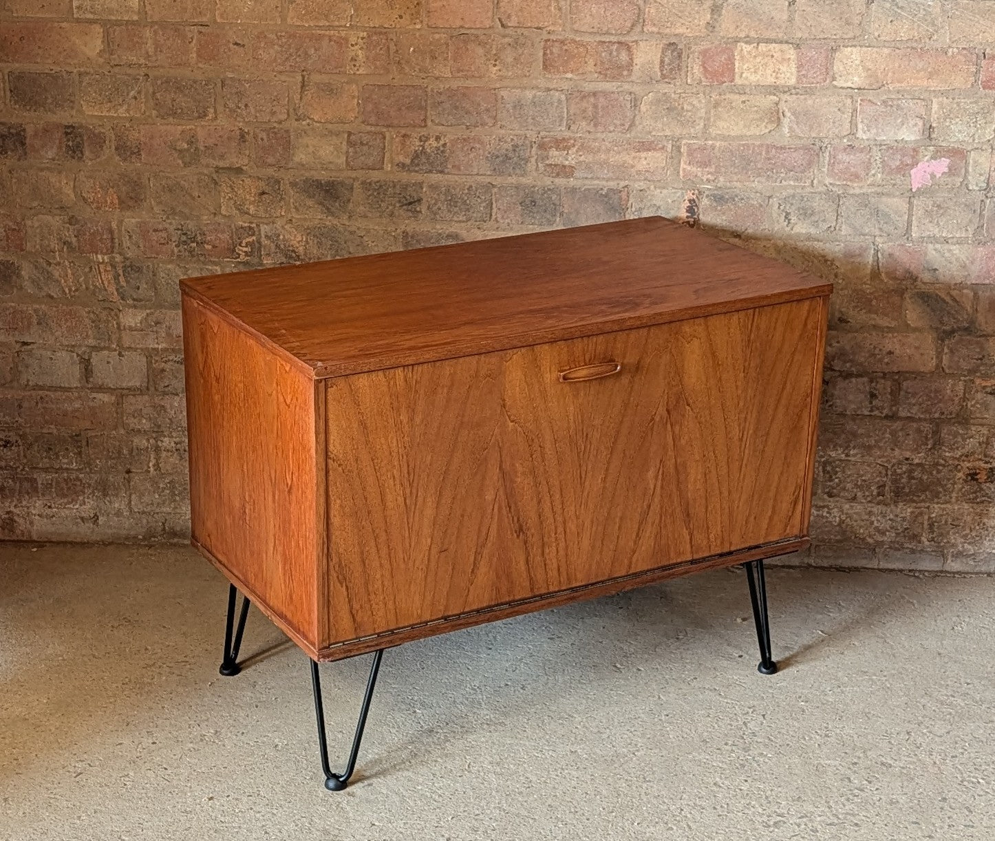 Mid Century Teak Avalon Record Caninet Small Cupboard On Hair Pin Legs