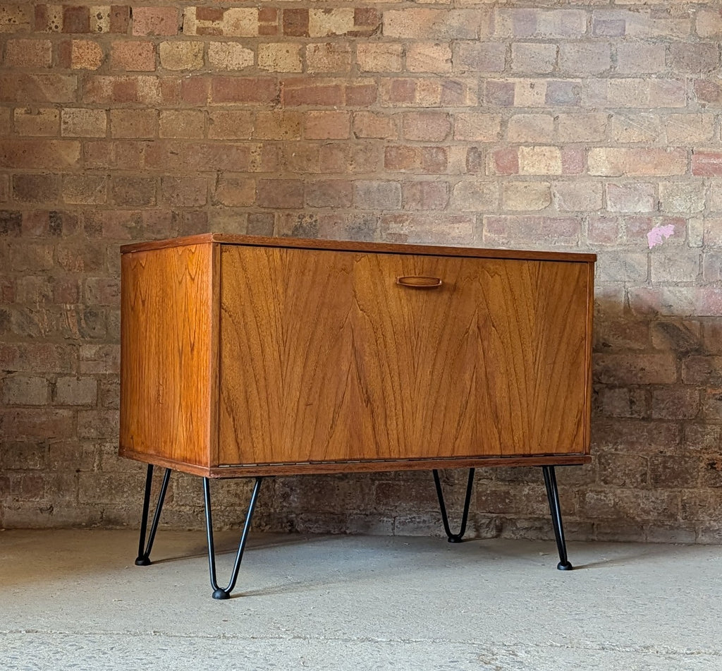 Mid Century Teak Avalon Record Caninet Small Cupboard On Hair Pin Legs