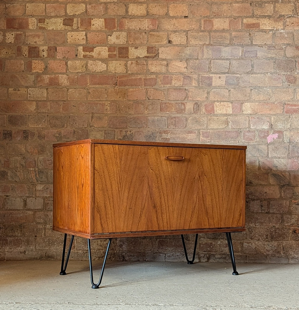 Mid Century Teak Avalon Record Caninet Small Cupboard On Hair Pin Legs