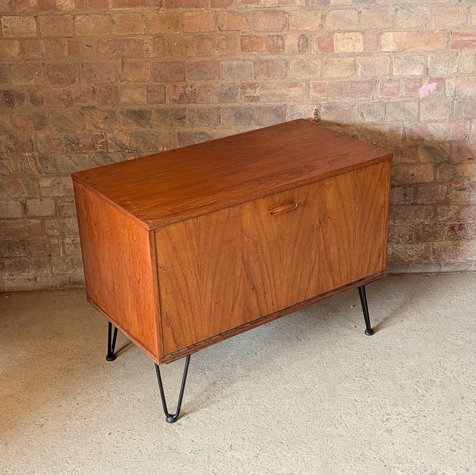 Mid Century Teak Avalon Record Caninet Small Cupboard On Hair Pin Legs