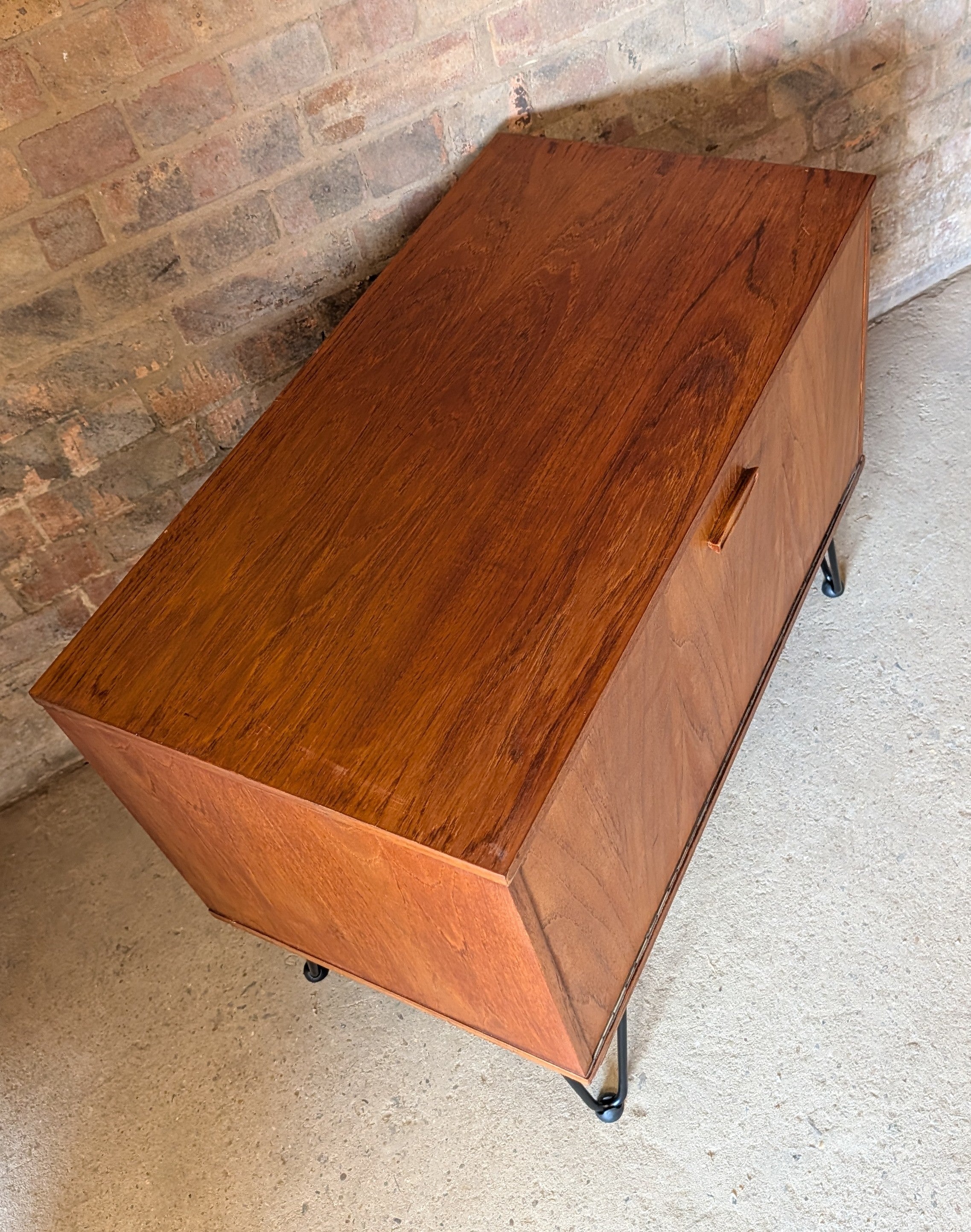 Mid Century Teak Avalon Record Caninet Small Cupboard On Hair Pin Legs