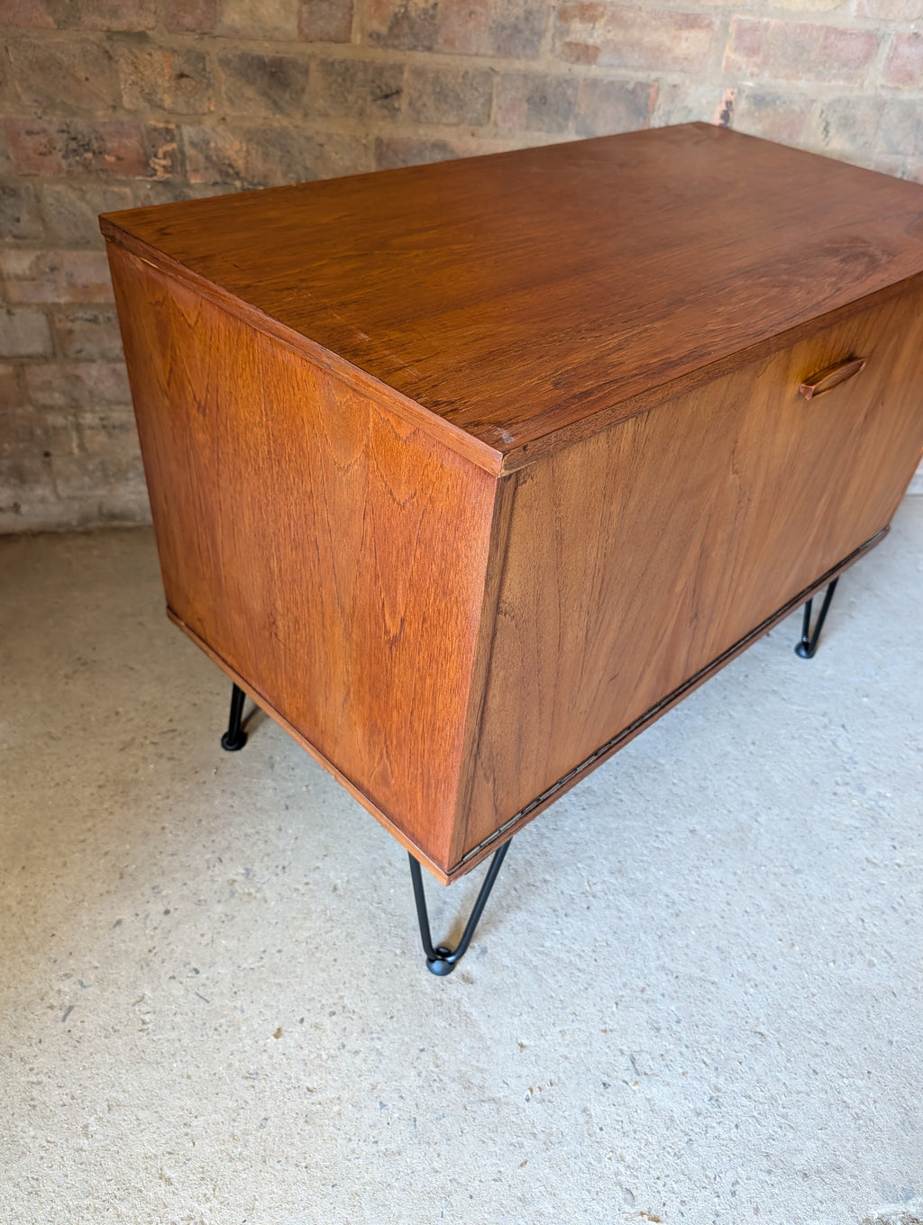 Mid Century Teak Avalon Record Caninet Small Cupboard On Hair Pin Legs