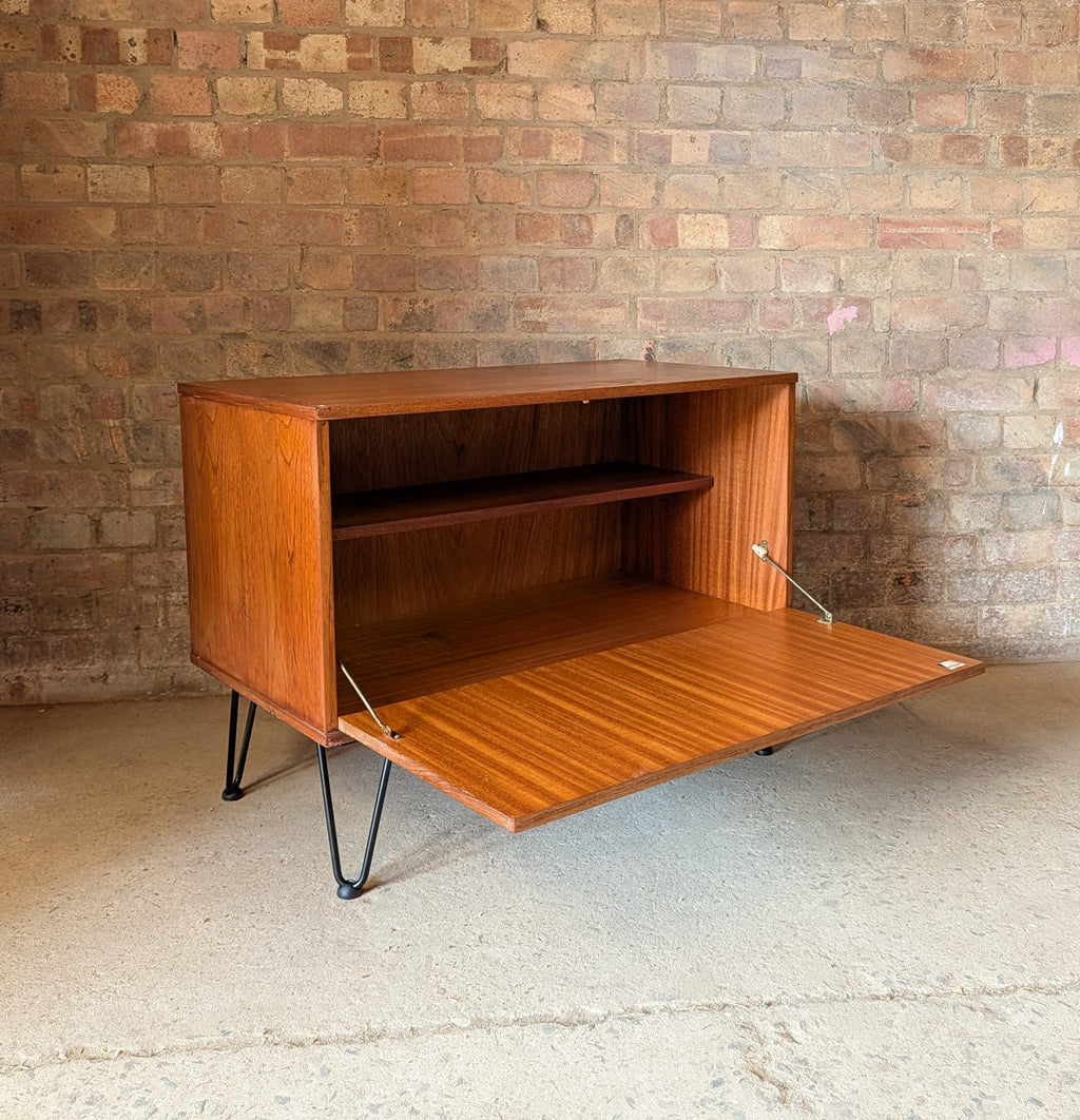 Mid Century Teak Avalon Record Caninet Small Cupboard On Hair Pin Legs