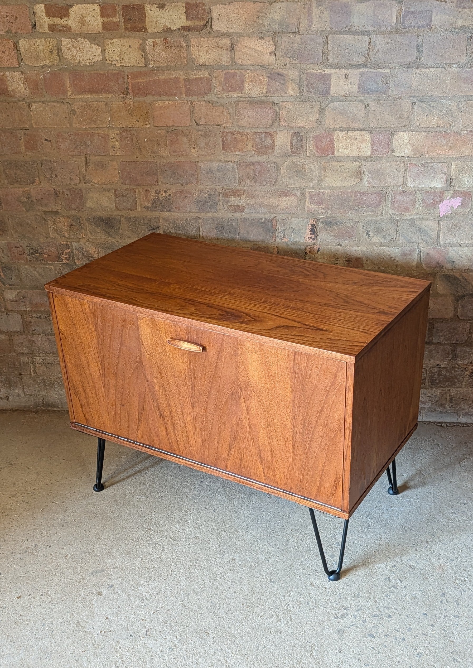 Mid Century Teak Avalon Record Caninet Small Cupboard On Hair Pin Legs