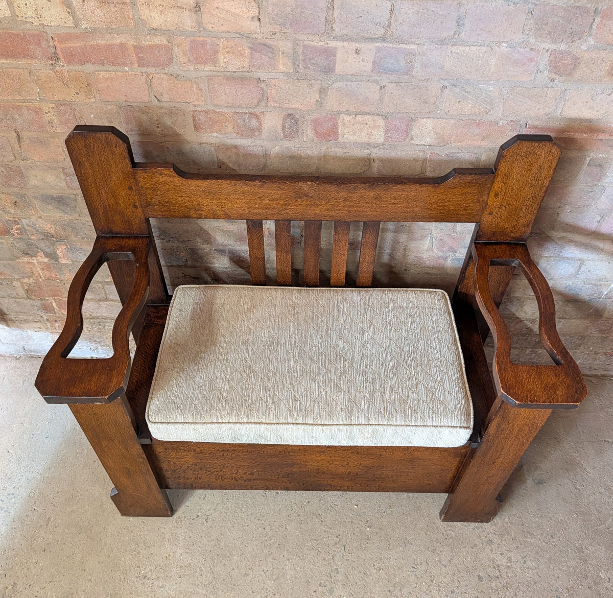 Antique Arts & Crafts Oak Hall Bench Settle Monks Bench C.1910