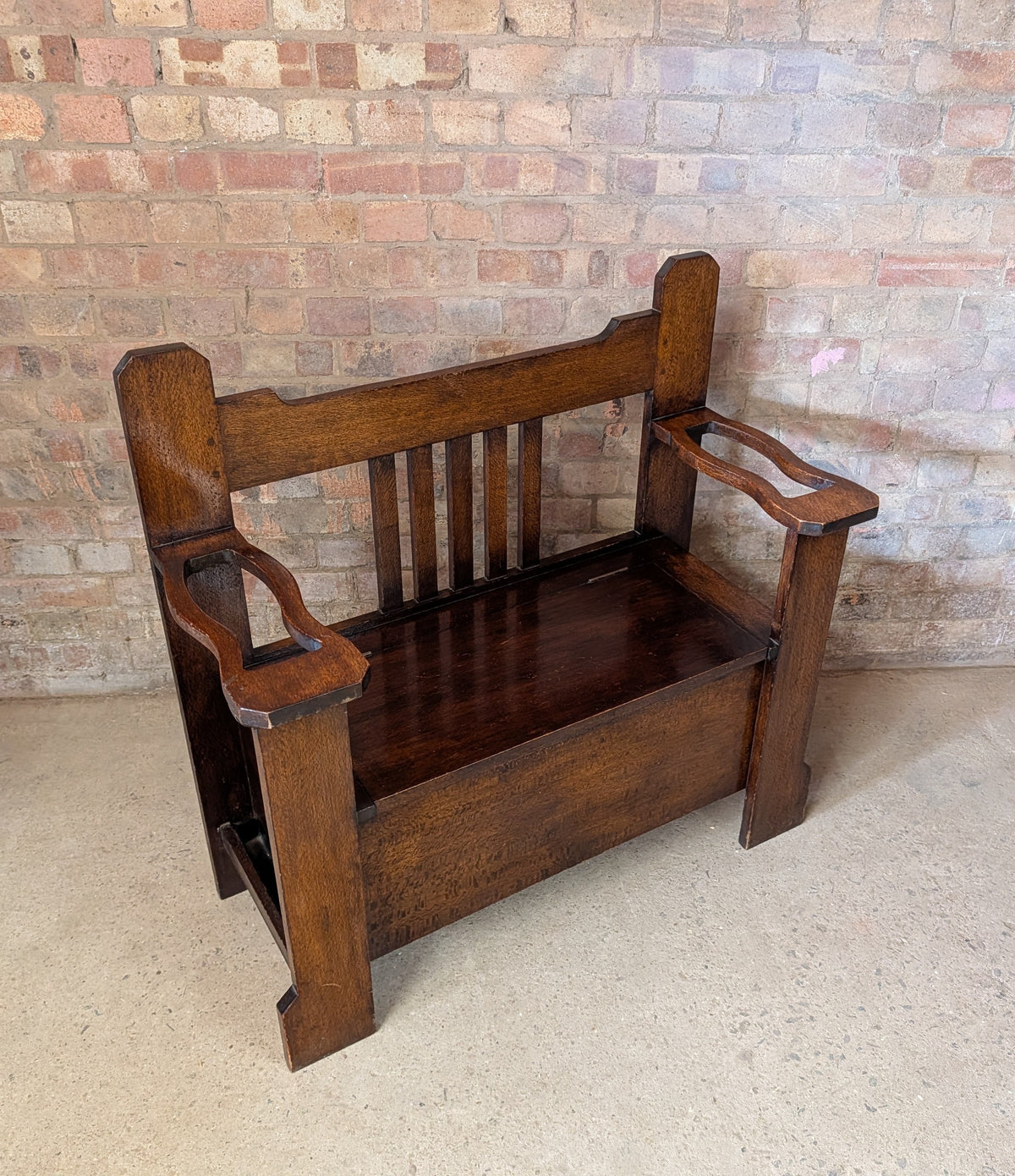 Antique Arts & Crafts Oak Hall Bench Settle Monks Bench C.1910