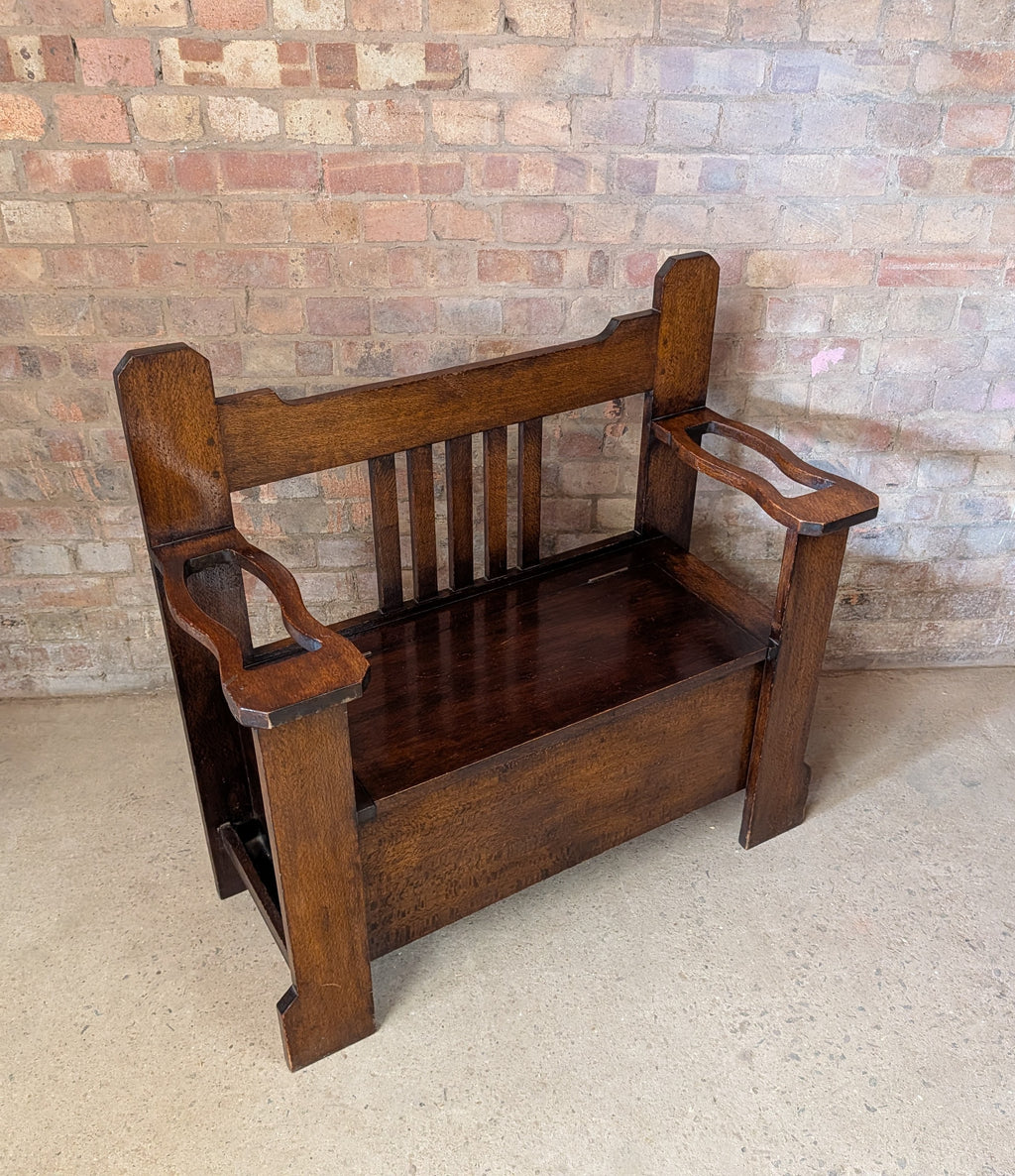 Antique Arts & Crafts Oak Hall Bench Settle Monks Bench C.1910