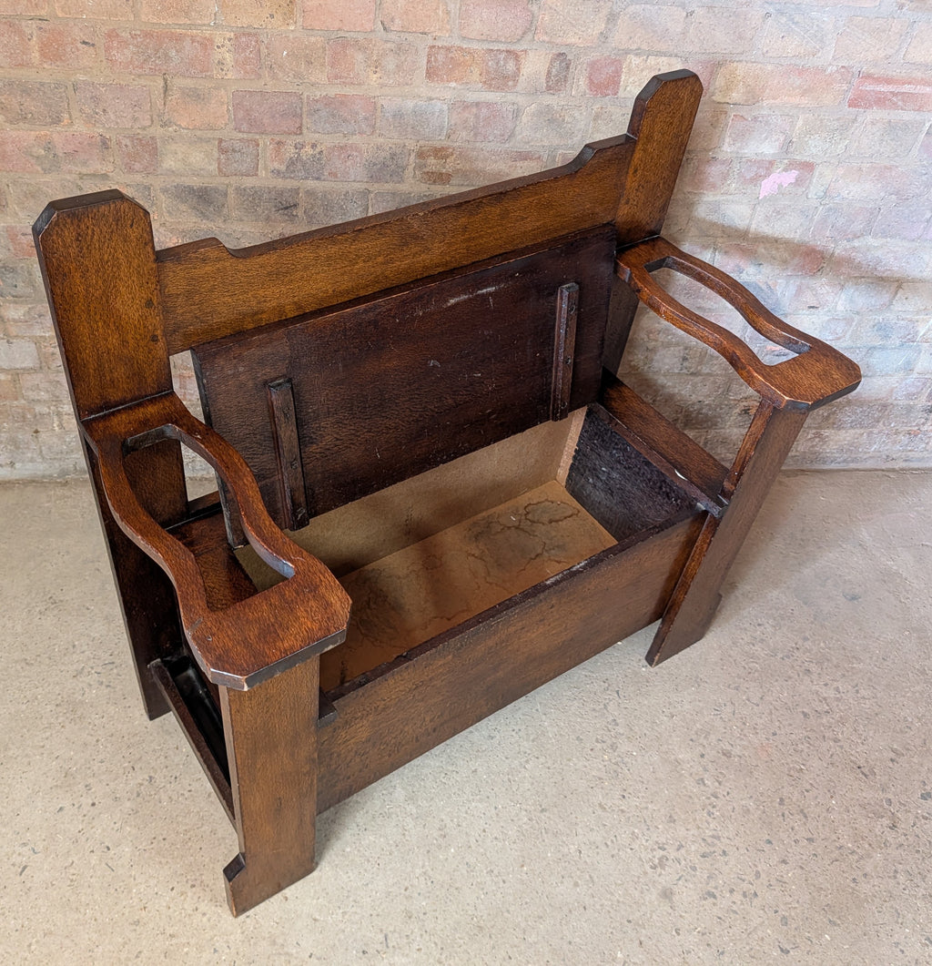 Antique Arts & Crafts Oak Hall Bench Settle Monks Bench C.1910