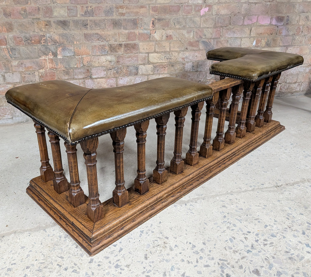 Antique Arts & Crafts Oak Club Fender / Fire Fender - Leather Seats