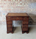 Vintage Georgian Style Mahogany Leather Top Small Pedestal Writing Desk