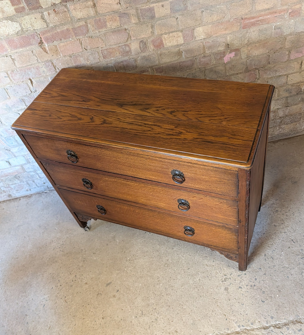 Early 20th Century Oak Chest Of Drawers Vintage 3 Drawer Chest