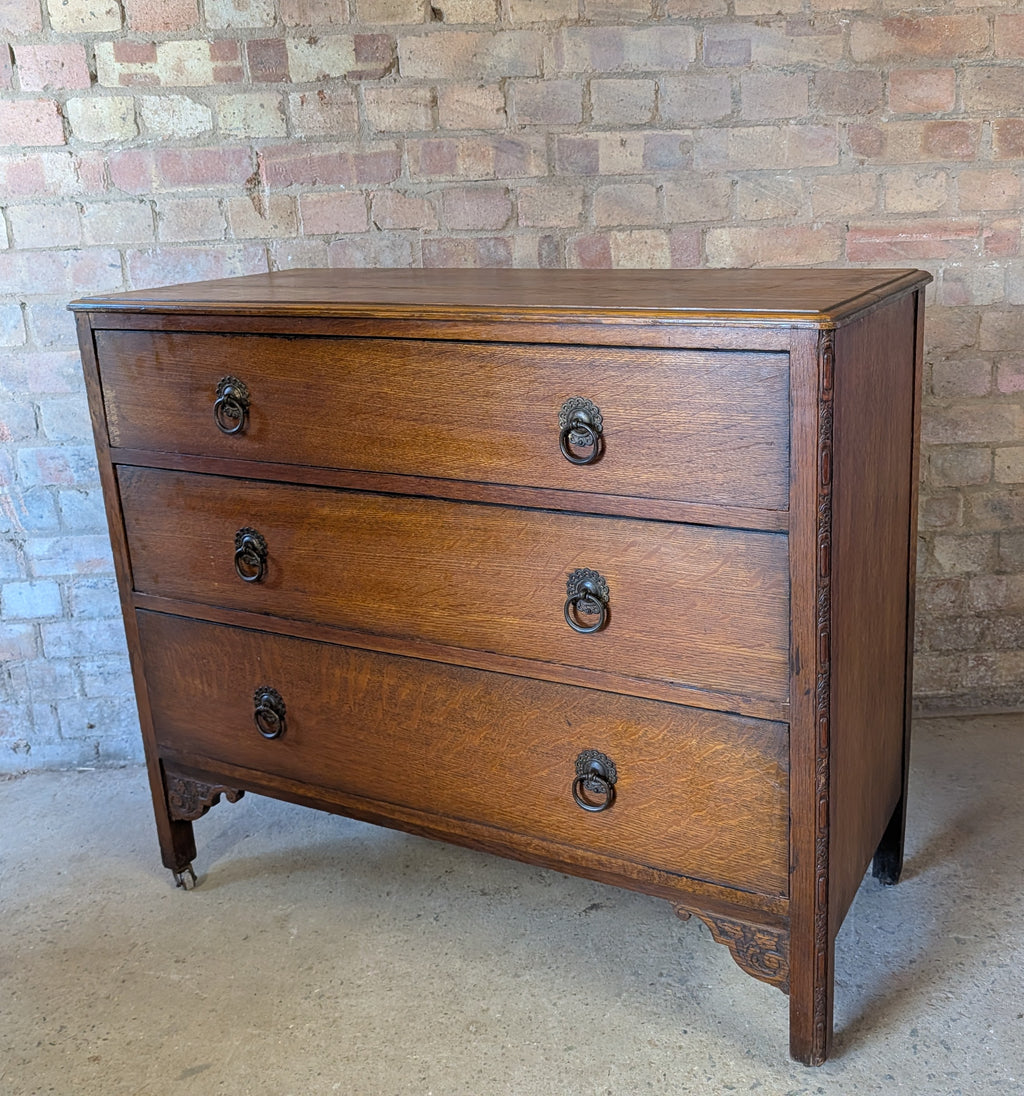 Early 20th Century Oak Chest Of Drawers Vintage 3 Drawer Chest