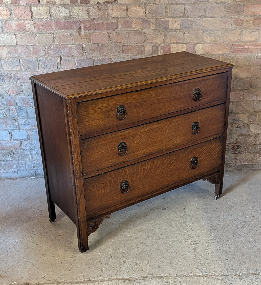 Early 20th Century Oak Chest Of Drawers Vintage 3 Drawer Chest