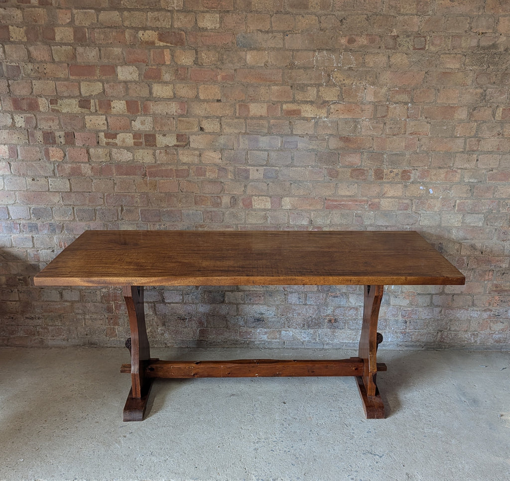 Vintage Mahogany Top Refectory Dining With Pine Trestle Base
