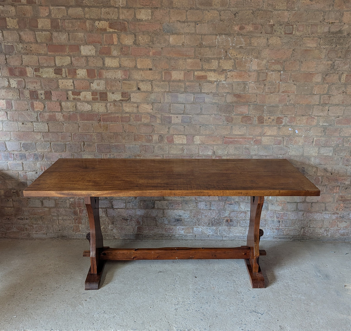 Vintage Mahogany Top Refectory Dining With Pine Trestle Base