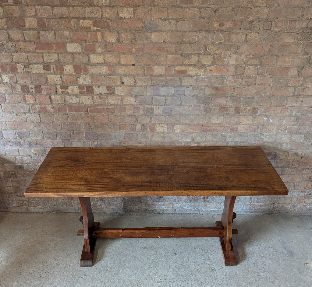 Vintage Mahogany Top Refectory Dining With Pine Trestle Base