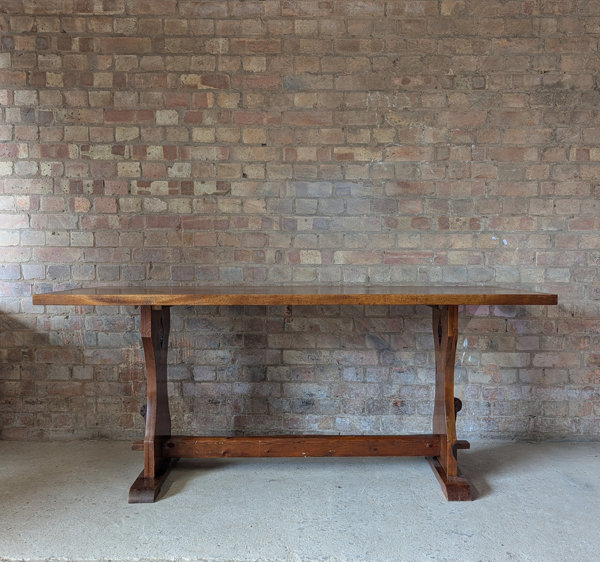 Vintage Mahogany Top Refectory Dining With Pine Trestle Base