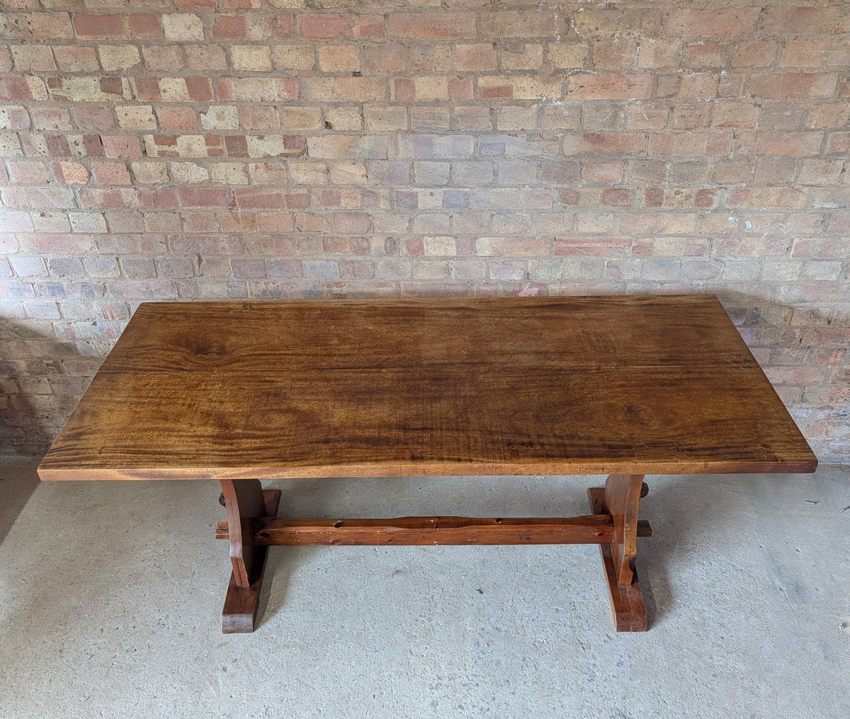 Vintage Mahogany Top Refectory Dining With Pine Trestle Base