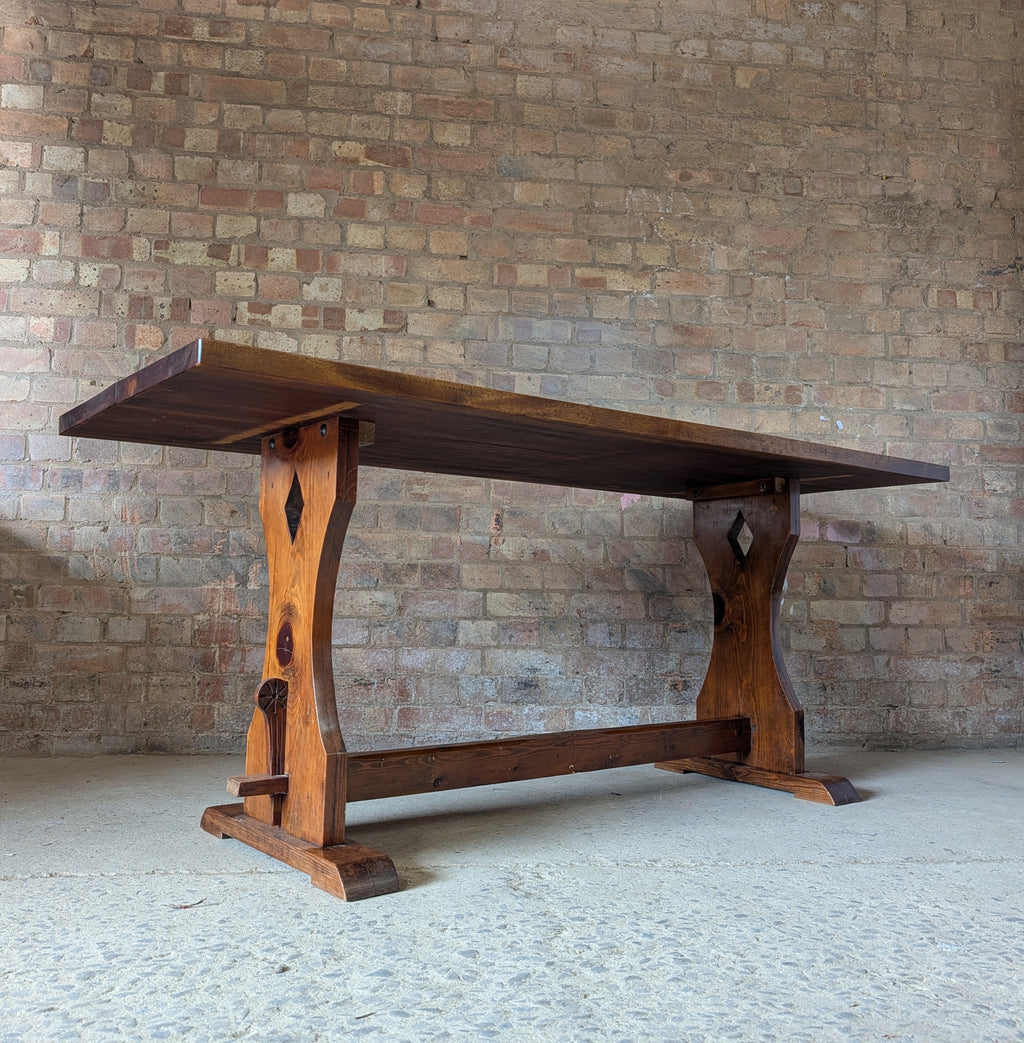 Vintage Mahogany Top Refectory Dining With Pine Trestle Base
