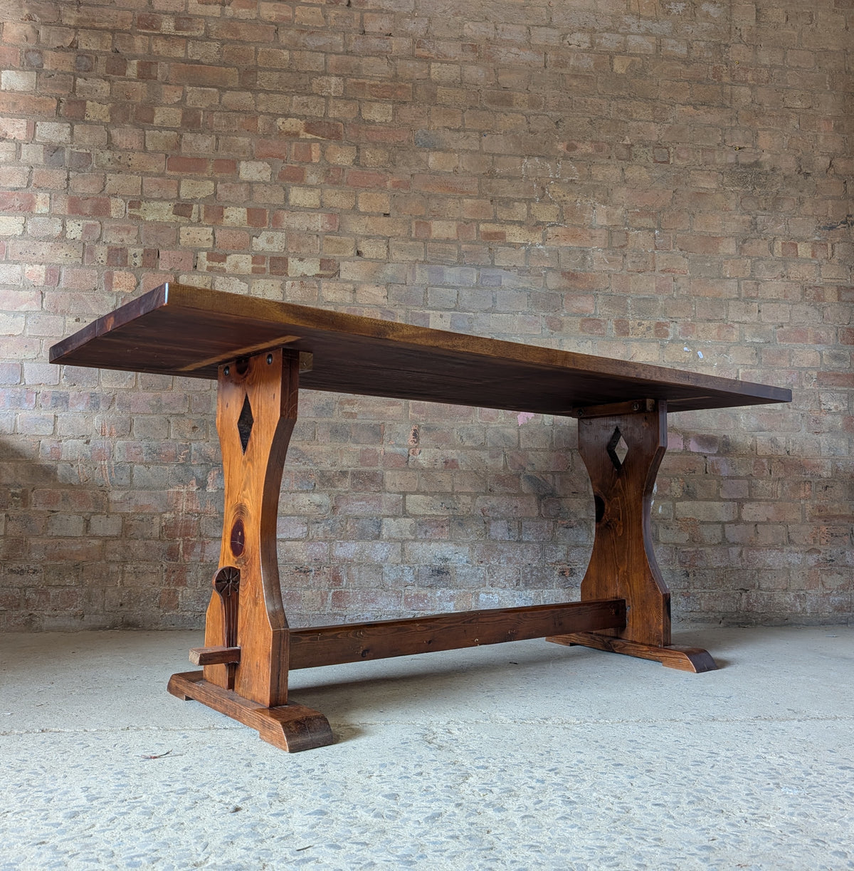 Vintage Mahogany Top Refectory Dining With Pine Trestle Base