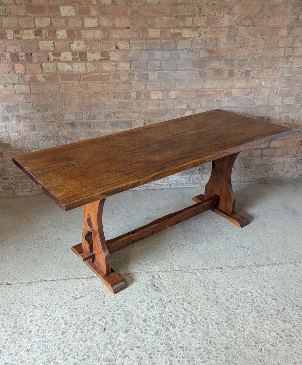 Vintage Mahogany Top Refectory Dining With Pine Trestle Base