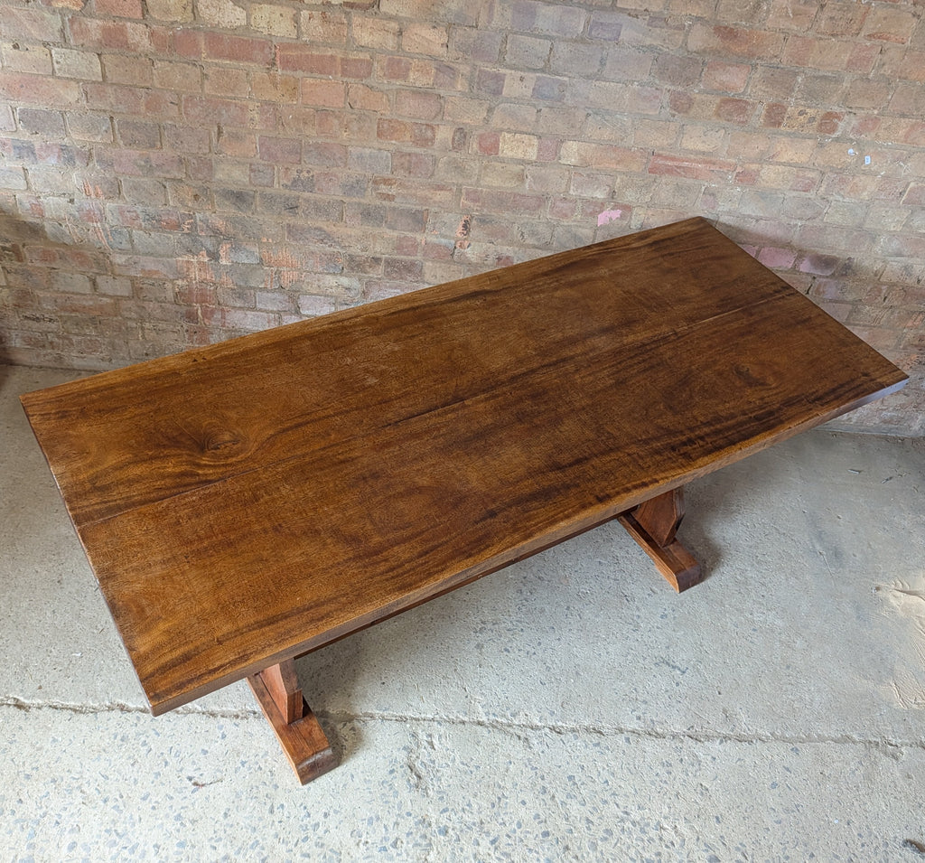 Vintage Mahogany Top Refectory Dining With Pine Trestle Base