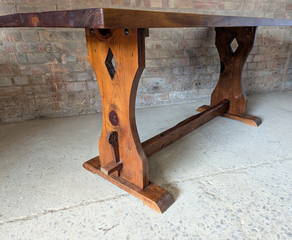 Vintage Mahogany Top Refectory Dining With Pine Trestle Base