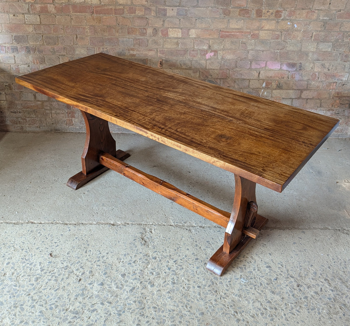 Vintage Mahogany Top Refectory Dining With Pine Trestle Base