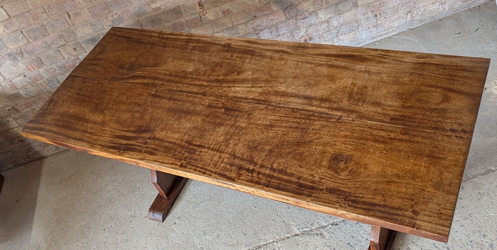 Vintage Mahogany Top Refectory Dining With Pine Trestle Base