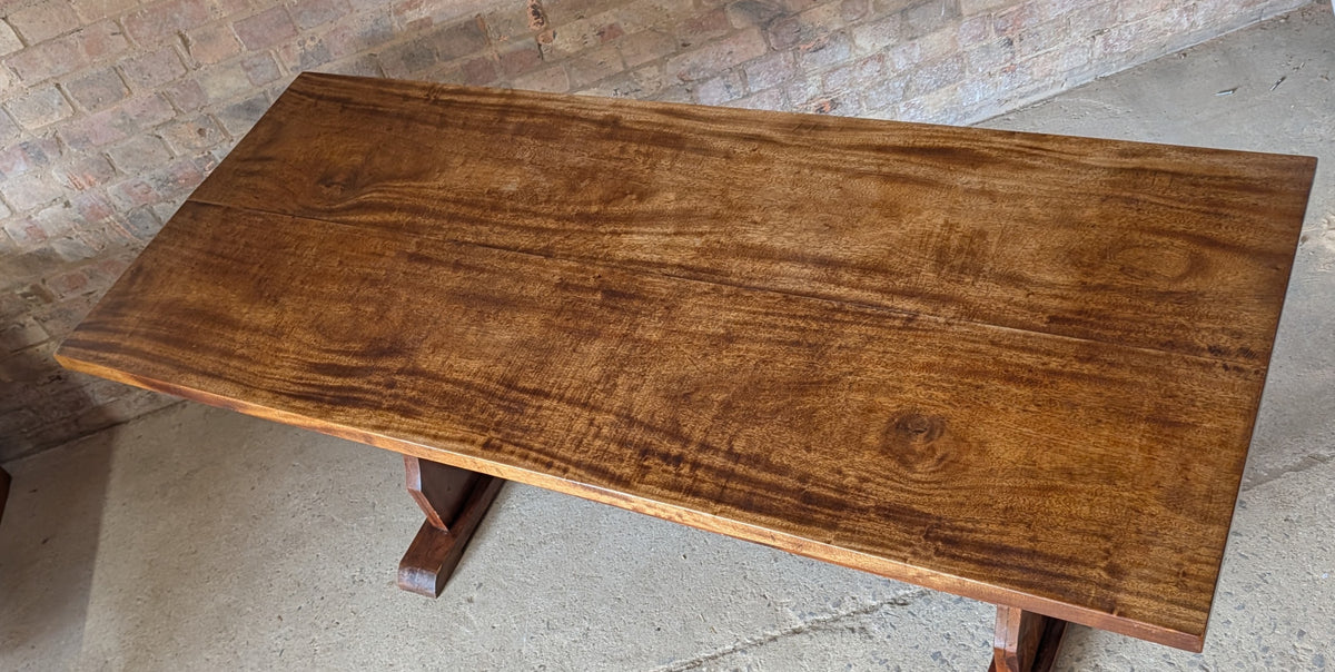 Vintage Mahogany Top Refectory Dining With Pine Trestle Base