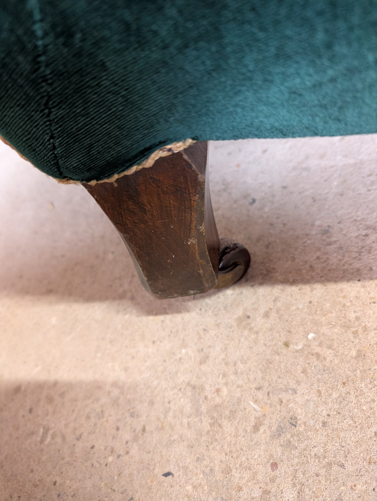 Antique Victorian Green Velvet Scroll Back Mahogany Slipper Chair