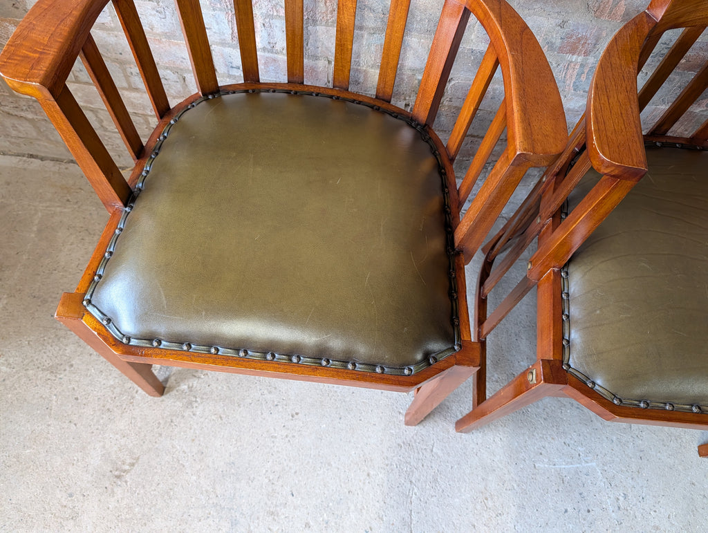 Pair Of Antique Globe Wernicke Arts & Crafts Armchairs Fireside / Hall Chairs