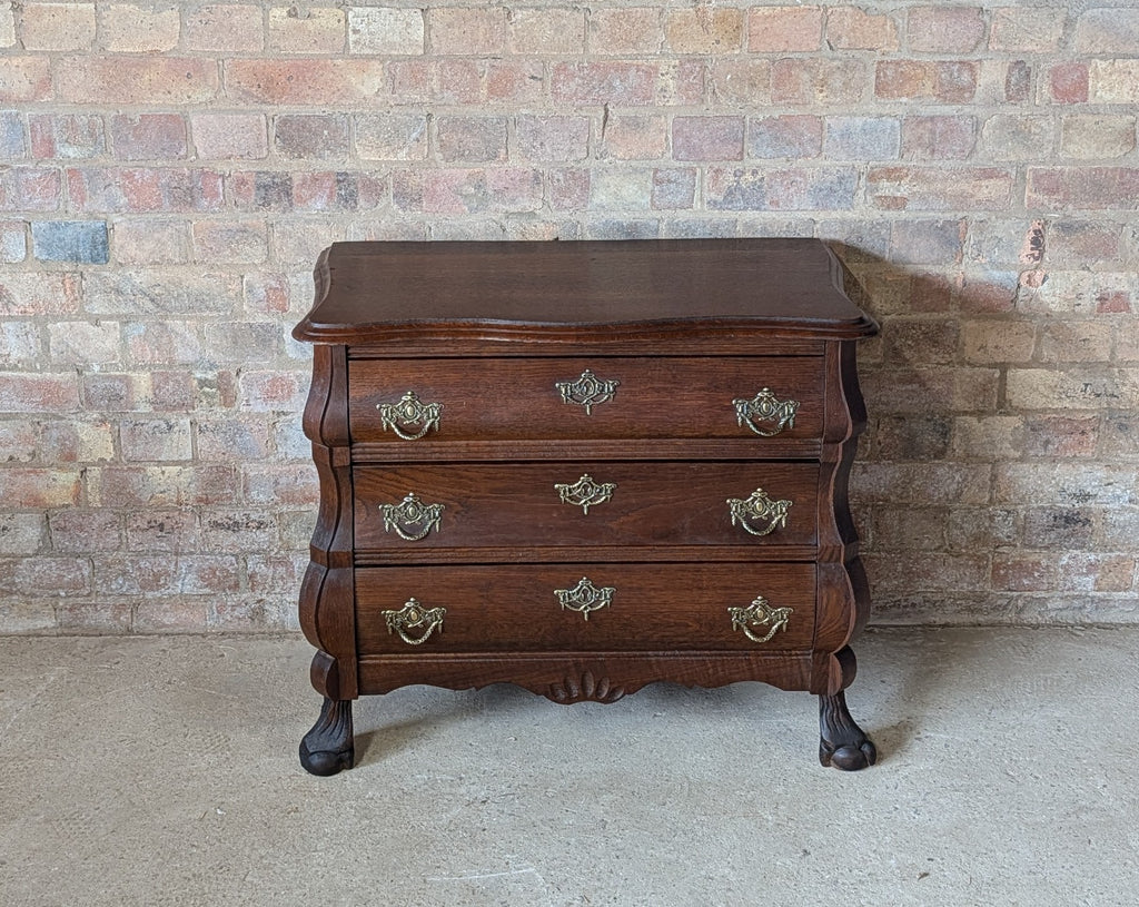 Vintage Small Oak Dutch Bombe Chest Of Drawers -3 Drawer