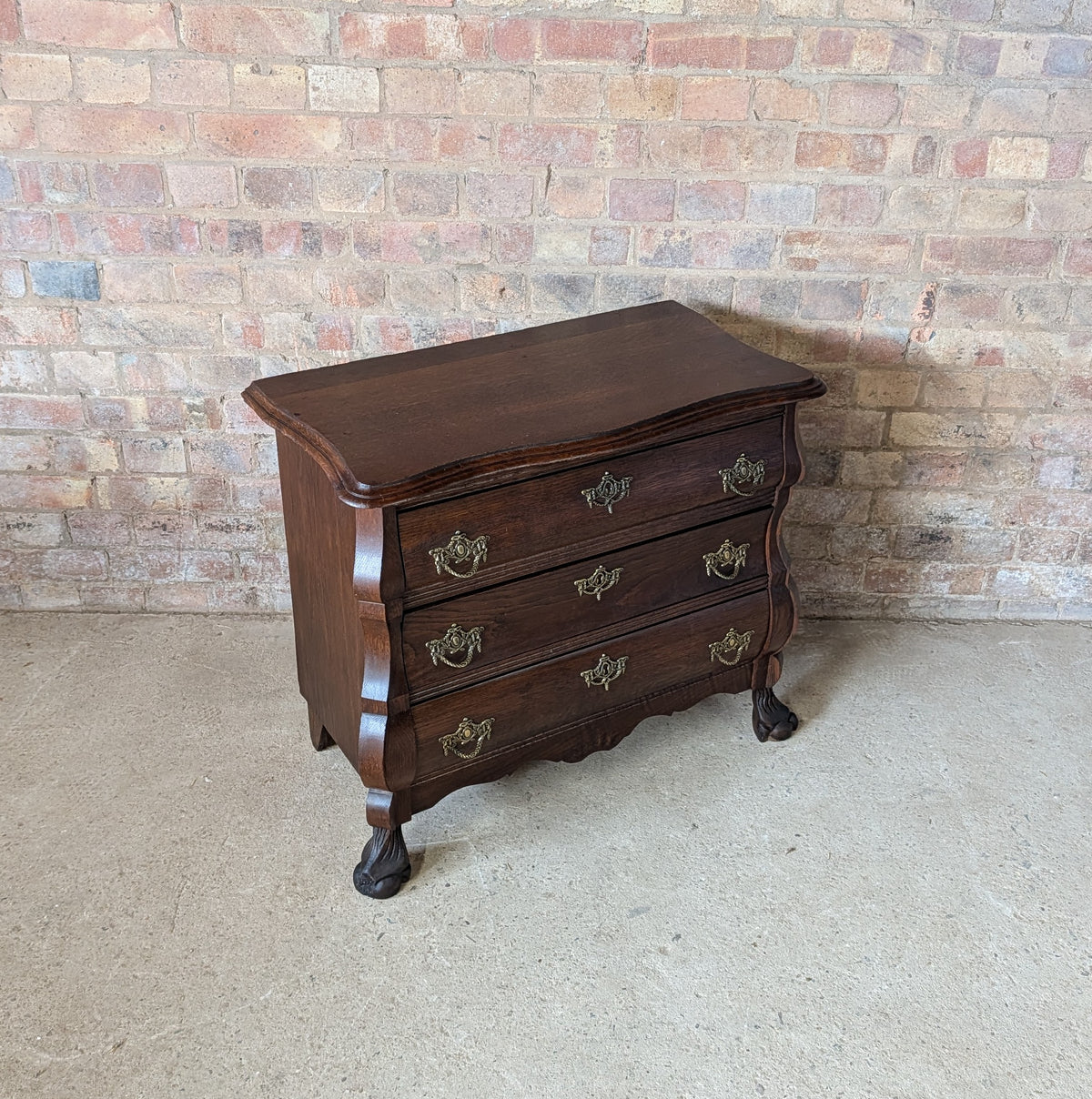 Vintage Small Oak Dutch Bombe Chest Of Drawers -3 Drawer