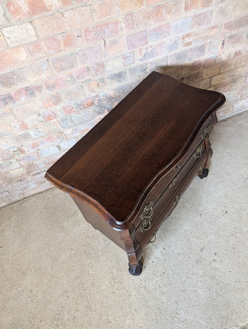 Vintage Small Oak Dutch Bombe Chest Of Drawers -3 Drawer