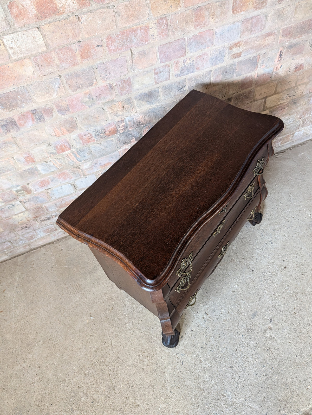 Vintage Small Oak Dutch Bombe Chest Of Drawers -3 Drawer